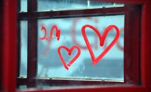 a heart on a window